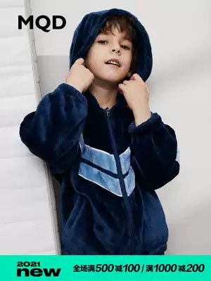 MQD children's clothing boy plus velvet pajamas winter new children's two-piece medium-size child thick warm home clothing set