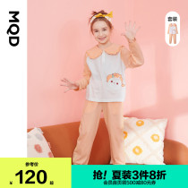 MQD Childrens Clothing Girls long sleeve lapel home wear 21 summer cartoon pattern two-piece set for women