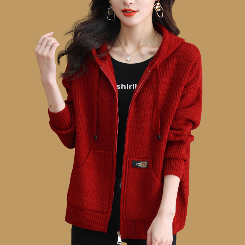Hooded Cardigan for Women, Loose Large Size, Zipper Knitted Cardigan, Spring & Fall Thick Fashionable Hooded Sweater Jacket Hooded Cardigan for Women, Loose Large Size, Zipper Knitted Cardigan, Spring & Fall Thick Fashionable Hooded Sweater Jacket