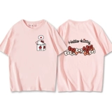 Hello kitty, Tide, милая небольшая дизайнерская белая хлопковая футболка с коротким рукавом, тренд сезона, свободный крой