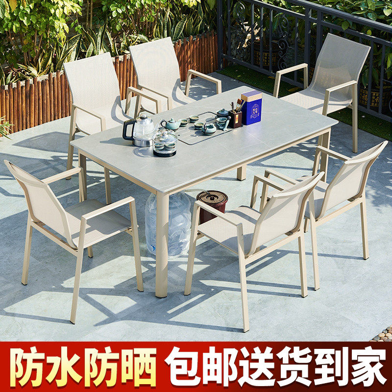 Nordic Outdoor Table And Chairs Outdoor Open-air Terrace Garden Terrace Garden Villa Rock Plate Table Combined Greenhouse Patio Table and chairs