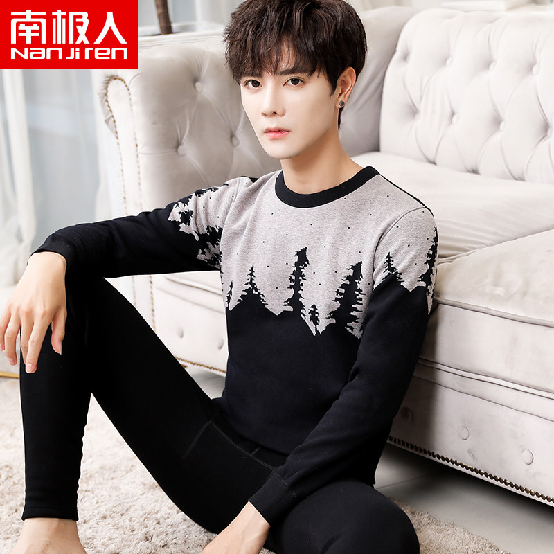 Antarctic men's thermal underwear Men's thickened velvet teen round neck autumn clothes sanitary pants outside wear tide winter suit