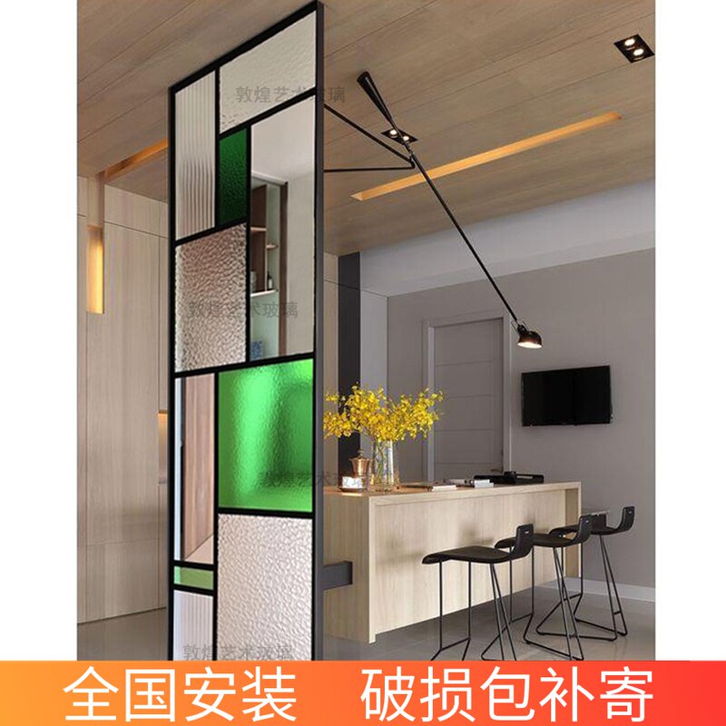 Custom Stone Veins Color Solid Embossing Glass Partition Aisle Screen Xuanguan Shoes Wine Cabinet Doors And Windows Tempered Glass
