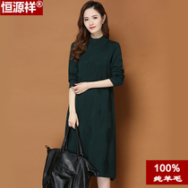 Hengyuanxiang Cardigan Womens Half Turtleneck Sweater 2021 Autumn and Winter Loose Mid-Long Knee Knitted Dress