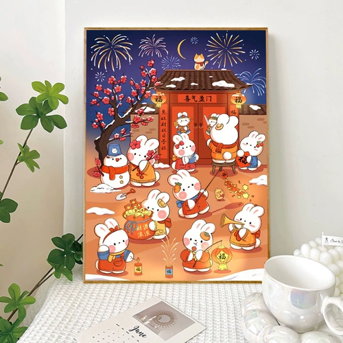 Весенний фестиваль кролик алмазная живопись diy ручная работа алмазная живопись кристалл Новый год праздничная наклейка алмазная живопись украшение гостиной картина