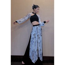 Jazz dance daily wear new Chinese style suit with calligraphy print long-sleeved top and skirt