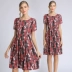 Elegant plus size phụ nữ hoa voan xếp ly ngắn tay đầm đất phụ nữ trung niên mới mùa hè đầm mỏng - Váy dài Váy dài