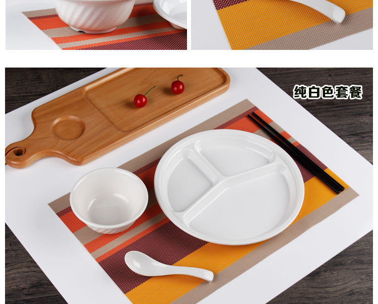 Thức ăn nhanh món ăn melamine giả sứ ba lưới màu bộ đồ ăn tấm lưới gạo Nhật Bản bát đĩa nhựa tấm