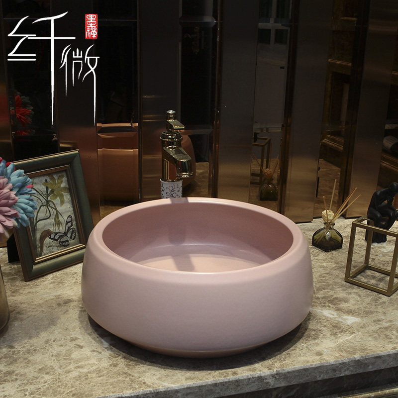Pink Red Ceramic Terrace Basin Round Au Style Art Basin Wash Basin Face Basin Make-up Room Washbasin Wash Basin