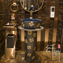 European-style washbasin Column washbasin washbasin Ceramic industrial wind household bathroom vertical integrated floor column basin