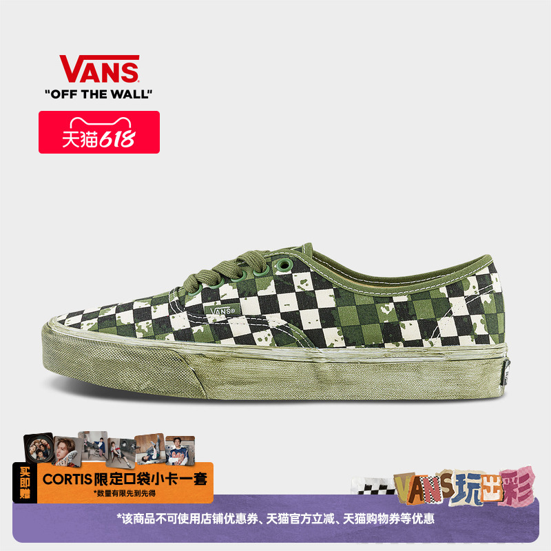 Vans Official Authentic Checkerboard Lightweight Dirty-Style Shoes for Men and Women Canvas Shoes