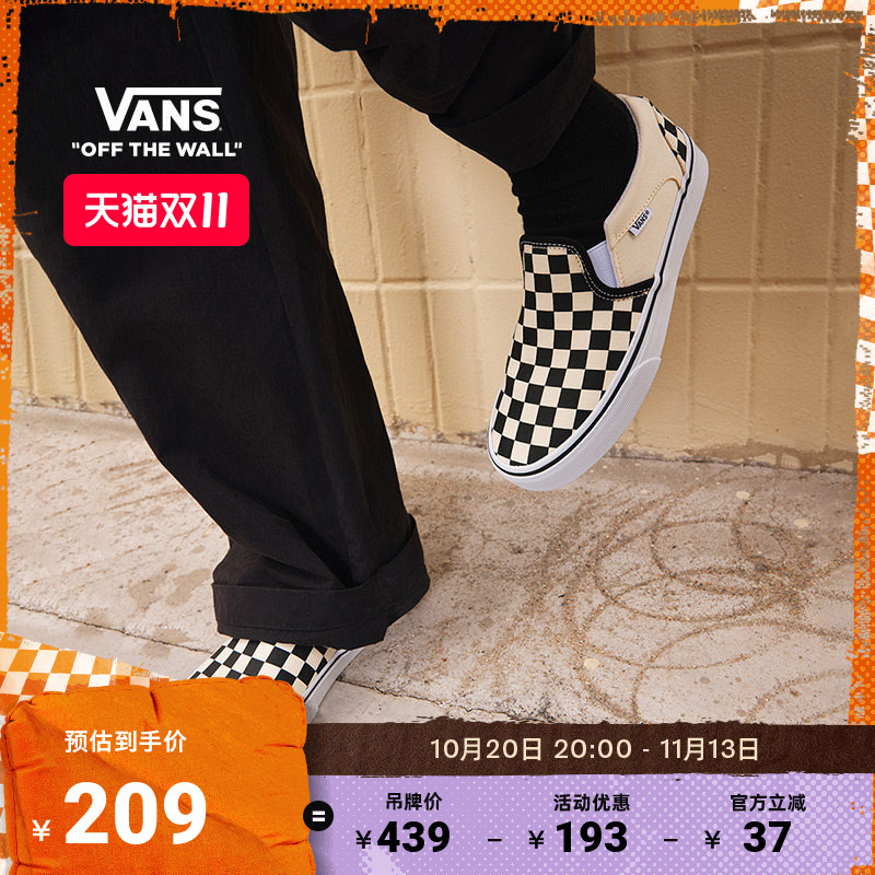 Vans Official Asher Black and White Checkerboard Summer Slip-On Canvas Shoes for Men and Women