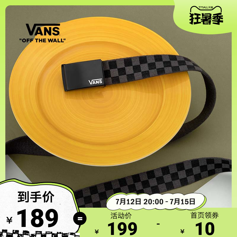 (Heatstroke Season) Vans Van Sans Official Black charcoal grey Chessboard Grid Men's Belt 1473mm * 38mm