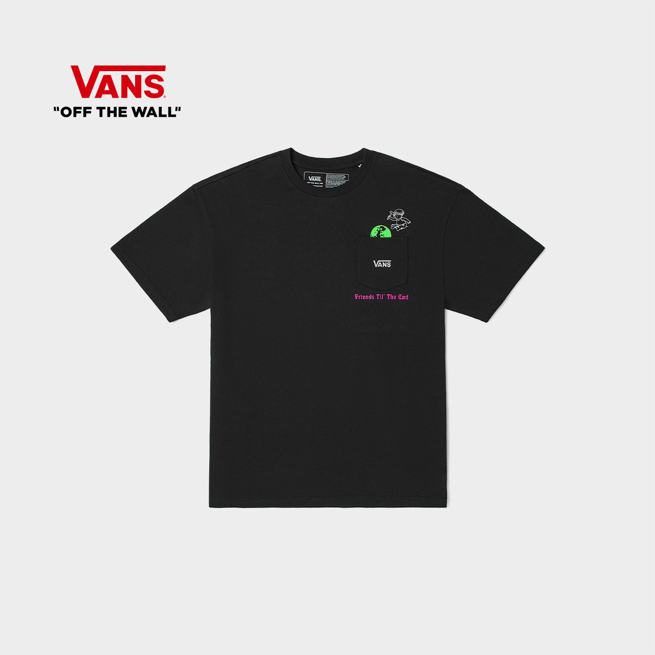 Vans Van Sans official male and female short sleeve T-shirt Summer OVERSIE Colour patterned black