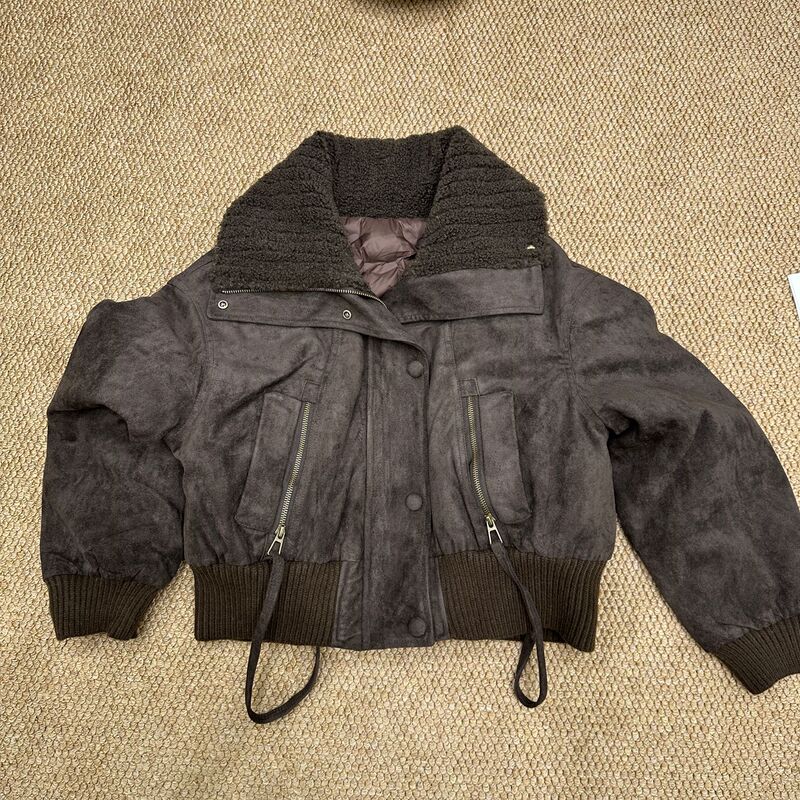 Retro Casual Style Suede Splicing Plush Fur Collar Short down Jacket for Women 2025 Winter Warm Duck down Jacket