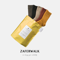  Vegetarian studio 5 pairs of womens wool socks solid color Japanese vertical strip basic section thickened warm mid-tube socks