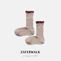  Vegetarian studio mixed line womens socks mid-tube spring new wide-mouth lace retro personality womens socks