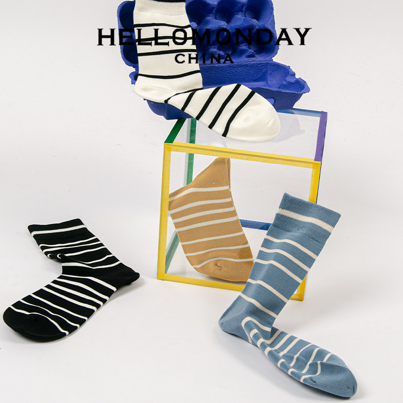 Hello Monday2020 Classic Striped Couple Socks Men and Women Designer Series Cotton Tide Socks