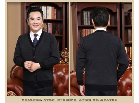 Áo len trung niên nam dày áo len len cổ chữ V nam cổ béo chất béo tải cũ áo khoác thể thao nam