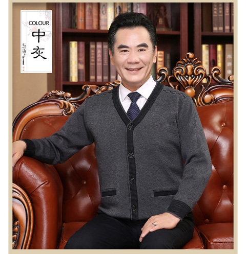 Áo len trung niên nam dày áo len len cổ chữ V nam cổ béo chất béo tải cũ áo khoác thể thao nam