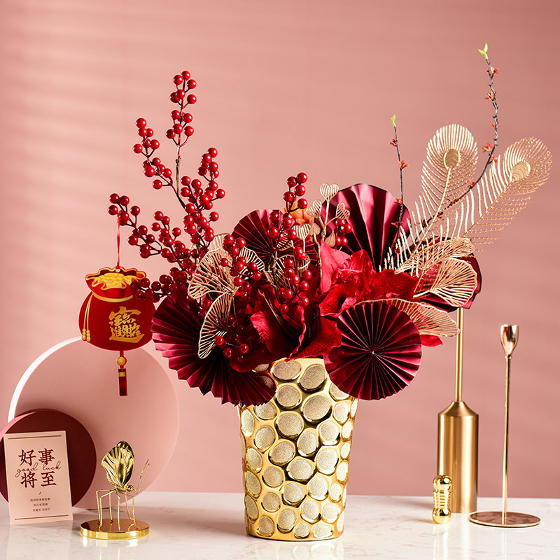 Fortune fruit red fruit simulation flower fake flower large decoration living room TV cabinet decoration flower wedding high-end decorative flower art