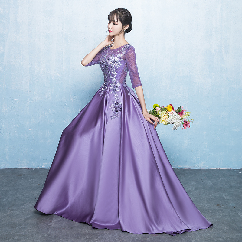 Host Evening Gown Dress, Feminine Choir Performance Costume, Long Purple Banquet Dress, Noble and Elegant Conductor Outfit Host Evening Gown Dress, Feminine Choir Performance Costume, Long Purple Banquet Dress, Noble and Elegant Conductor Outfit