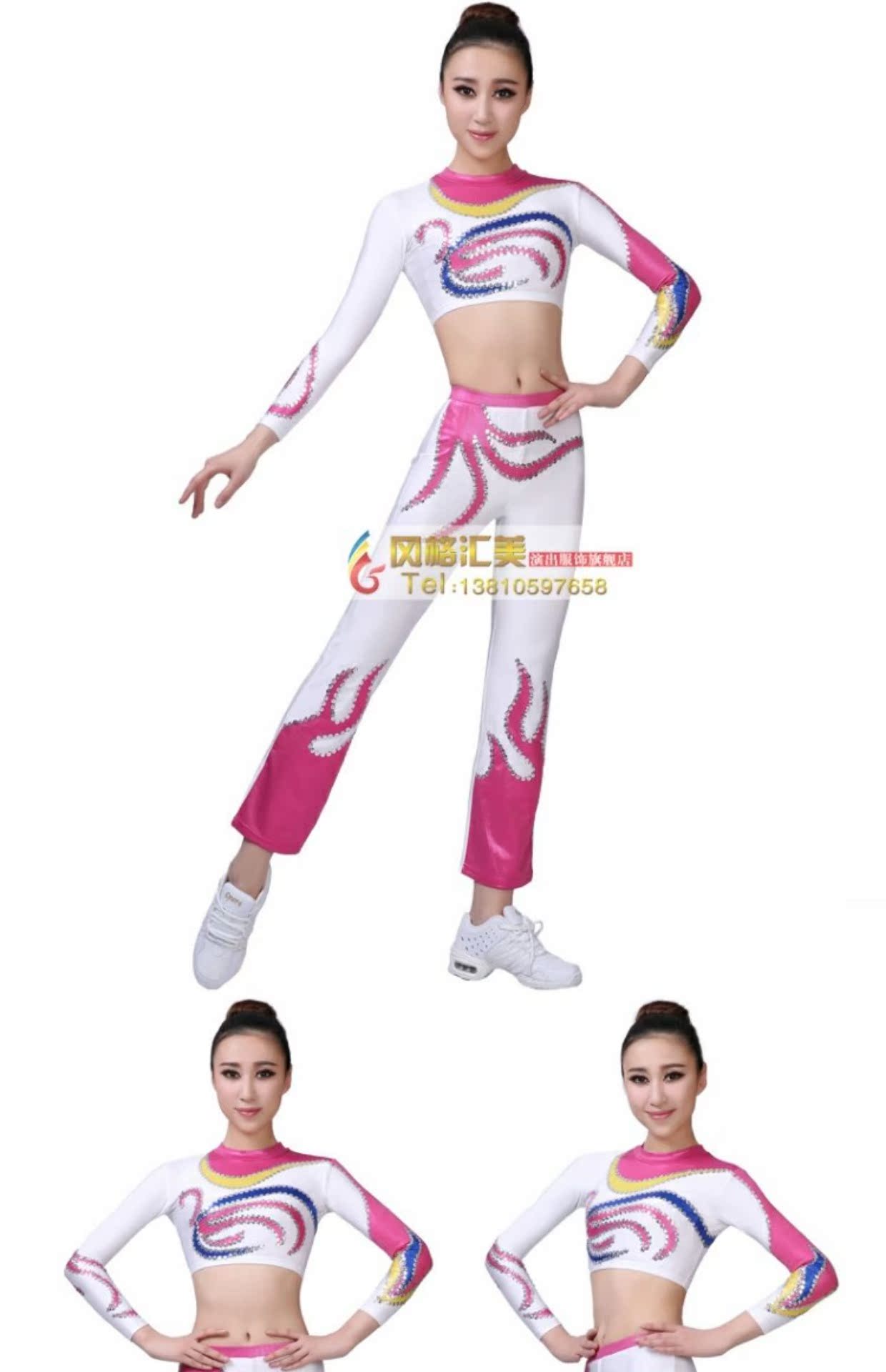 Quần áo cổ vũ hiệu suất quần áo thể dục dụng cụ thể dục nhịp điệu hiệu suất quần áo nữ hiện đại nhảy vuông quần áo mới giày khiêu vũ phương đông