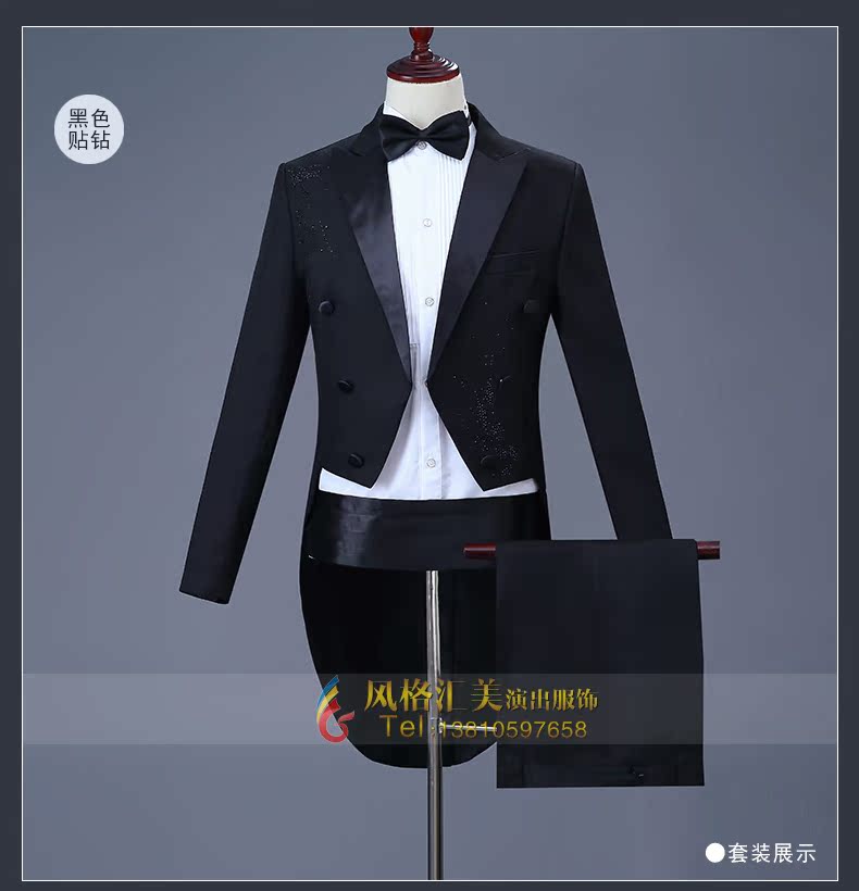 Mới hợp xướng màu đen hợp xướng trang phục tuxedo piano hiệu suất quần áo hợp xướng nam phù hợp với thiết lập sân khấu mặc quần sooc nam