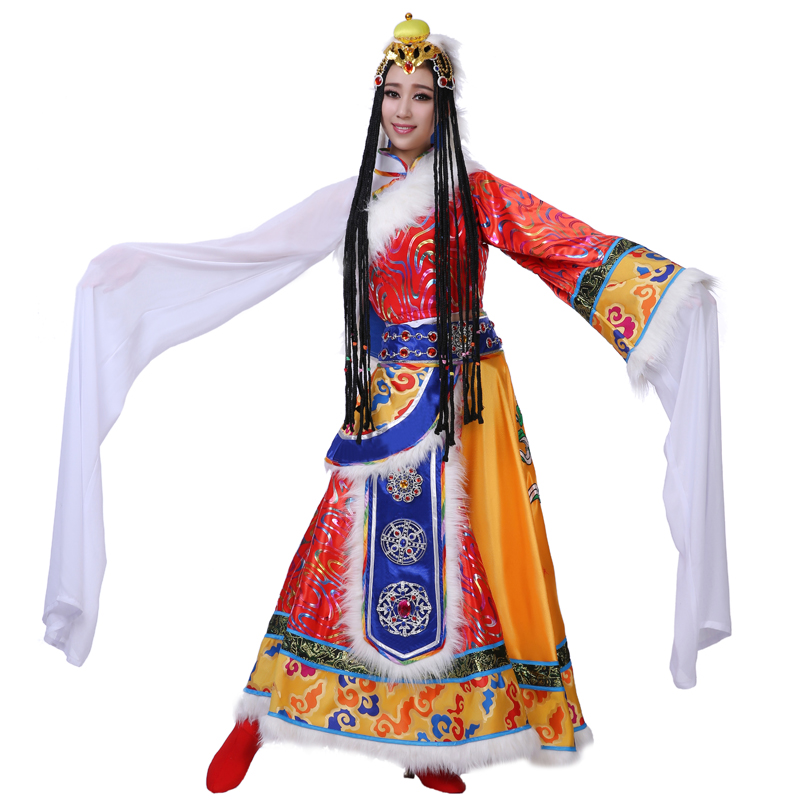 New Tibetan Adult Dance Costume Costumes Tibetan Dress Robe Minority Stage Costume Short Skirt