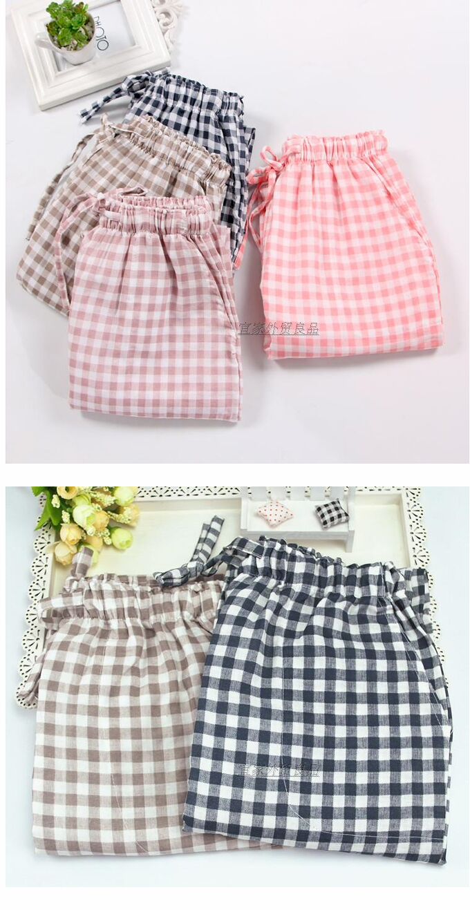 Quần pyjama nam và nữ gạc cotton mùa xuân và mùa hè cặp vợ chồng kẻ sọc nhà quần thể thao và giải trí quần lớn quần jogger nam