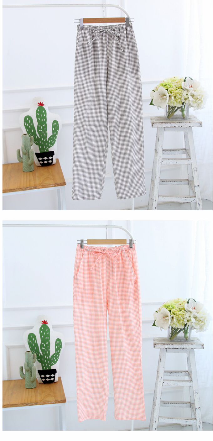 Quần lưới Nhật Bản đôi quần ngủ nam và nữ mùa xuân và mùa hè cotton đôi gạc lỏng quần rộng kích thước nhà quần mỏng quần áo thể thao