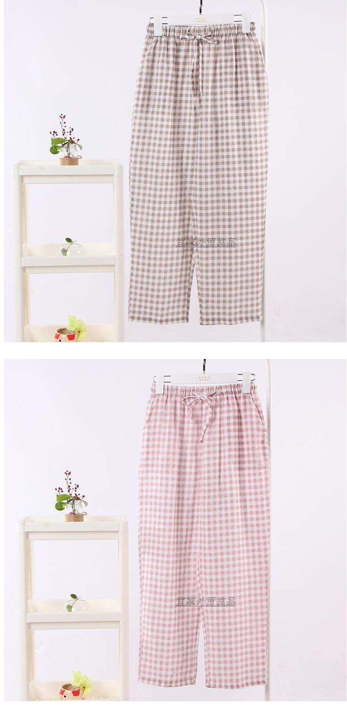 Quần pyjama nam và nữ gạc cotton mùa xuân và mùa hè cặp vợ chồng kẻ sọc nhà quần thể thao và giải trí quần lớn quần jogger nam