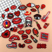  Red decorative clothes cloth stickers personality patch stickers Jeans repair small holes embroidery trend badge decals