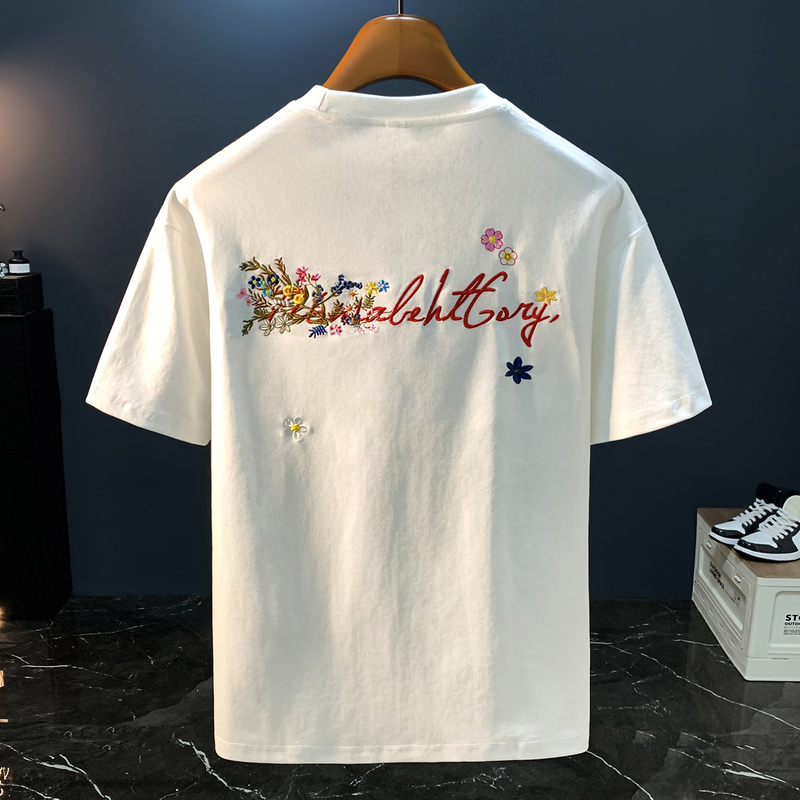 High-End Letter Embroidered T-Shirt for Men 2026 New Summer Thin Short-Sleeved Clothing Half-Sleeved Round Neck Trendy Brand T-Shirt