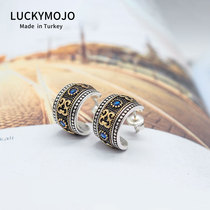 LUCKYMOJO Turkey imported S925 sterling silver earrings female tide retro palace crown earrings male niche ins