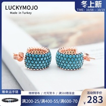 Turquoise earrings female summer gem earrings temperament goddess fan 925 sterling silver advanced earrings gift for girlfriend