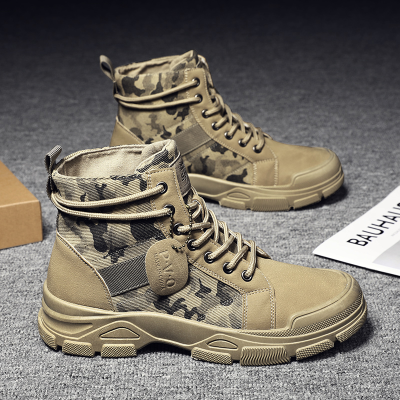 Martin Boots Male High Cylinder Tooling Short Boots Winter Camouflate Tactical Inlen Mid-Drum Paucal Suede Warm Snowy Cotton Shoes
