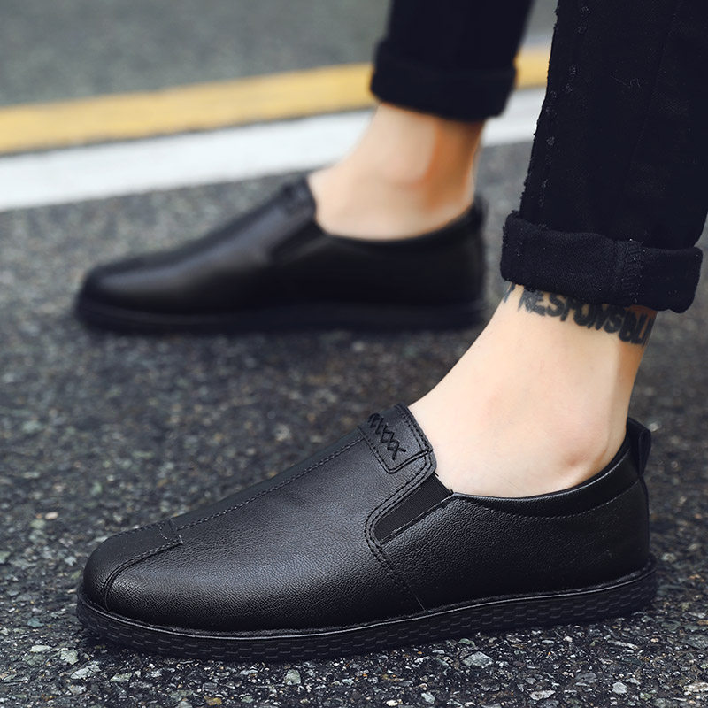 2021 new casual leather shoes men a pedal lazy driving work trend Joker beans tide shoes winter tide brand