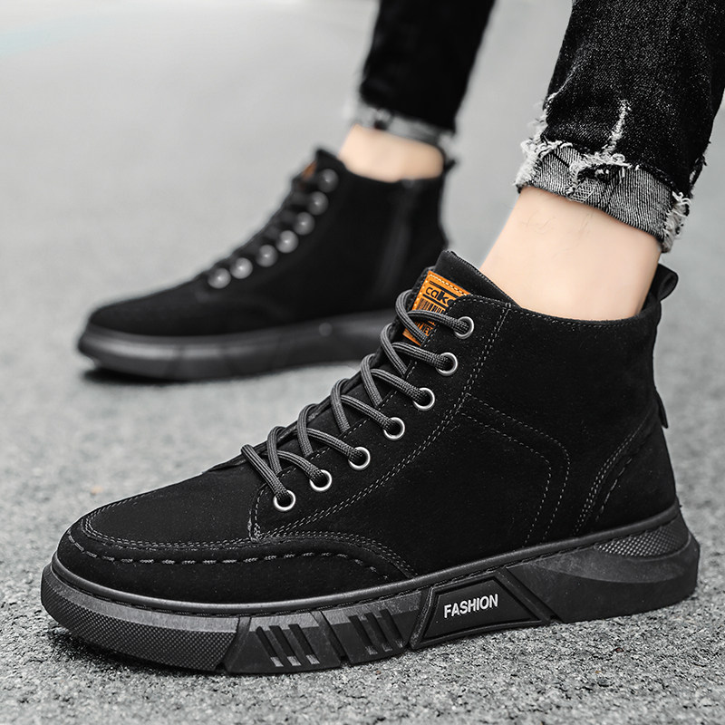 High cylinder Martin boots Men's Inn Wind trendy black tooling side Racing midcylinder Chauding shoes ins Summer 2022 new