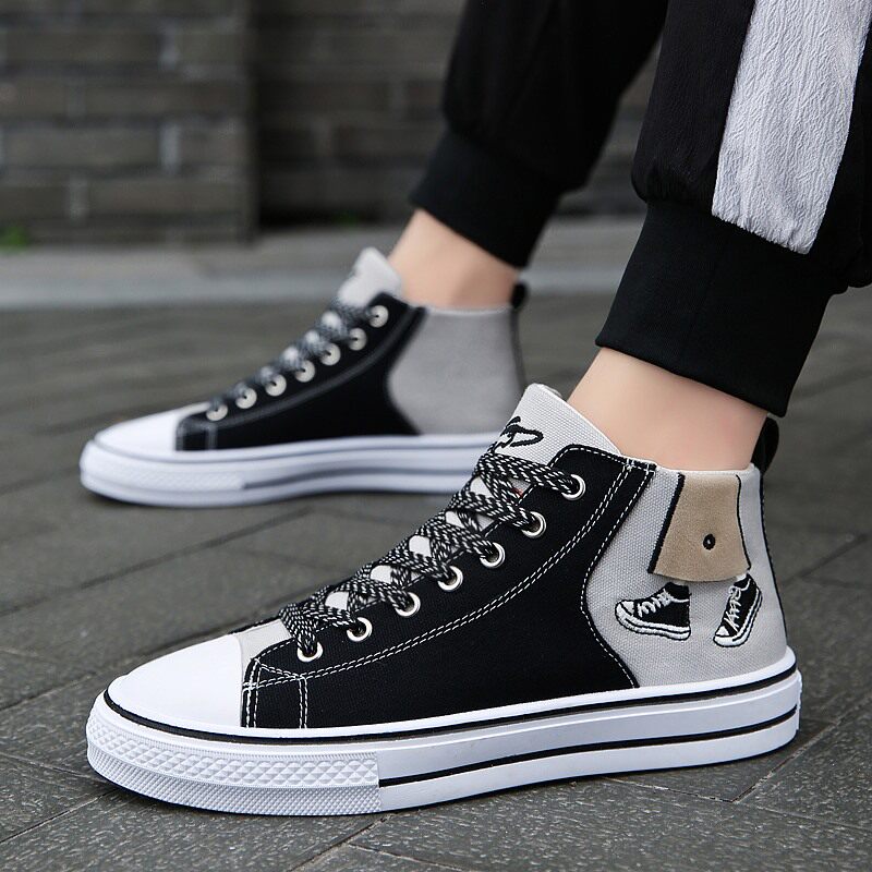 Summer 2022 new 100 hitch canvas Korean version trendy high cylinder casual board shoe damp shoes men's breathable thin cloth shoes