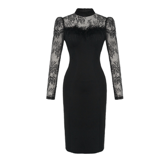 收腰气质长袖御姐风连衣裙女2025秋冬新款蕾丝修身包臀高级感裙子