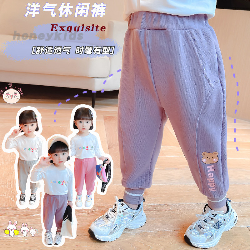 Female Baby Fall Casual Pants Spring Autumn section Children integrated suede warm long pants Girls autumn clothing Children's sweatpants