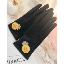Cashmere gloves women's winter plus velvet padded warm and cold-proof double-layer wool for driving and cycling in spring and autumn cute Korean version