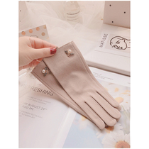 Gloves women's winter warm spring and autumn thin cute Korean version of thick velvet cold wind driving electric car stretch