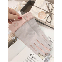 Gloves women thin short summer spring and autumn stick hand riding electric car driving non-slip cute elastic cotton touch screen sun protection
