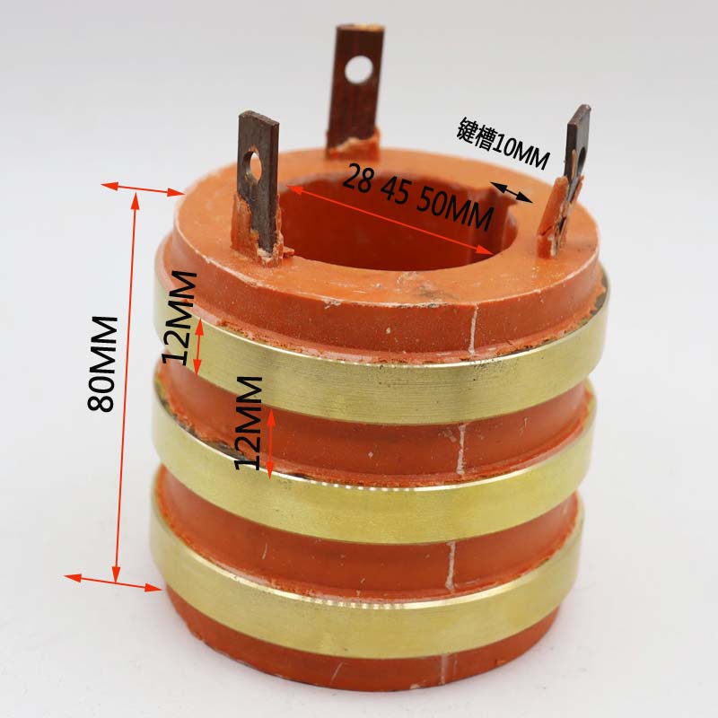 Collector ring copper ring 3-way conductive ring slip ring inner diameter 28 45 50 50 diameter 88 88 80MM 80MM keyway 10MM
