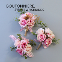 Corsage Wrist flower Small rose simulation flower Bride bridesmaid sister hand flower Wedding dance flower Clothing clothing accessories
