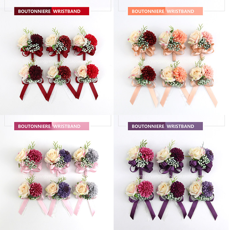 Coral Pink Nordic Rose Breast floral wrist Flower New groom bride wedding decoration accompanied bridesmaid's sister dance handout
