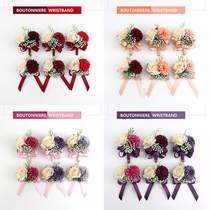 Coral Pink Nordic Rose Corsage Wrist Flower Bride and groom Wedding Decoration Best Man Bridesmaid Sister Dance hand flower