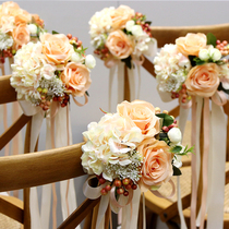 Rose simulation flower chair back flower stairs Church banquet Wedding celebration props decoration fake flower penang hydrangea photography